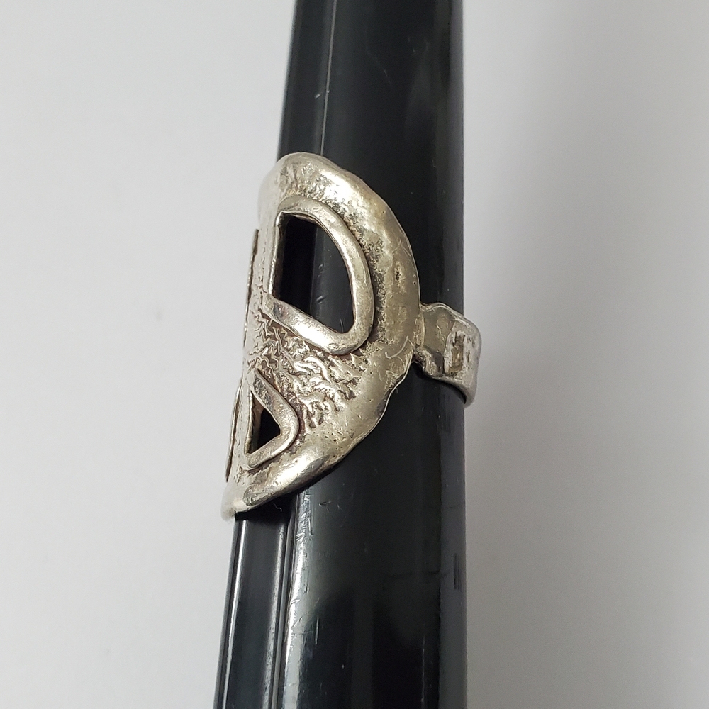 Sterling Silver 925 Abstract Peace Sign Ring / Authentic Vintage - Picture 4 of 9
